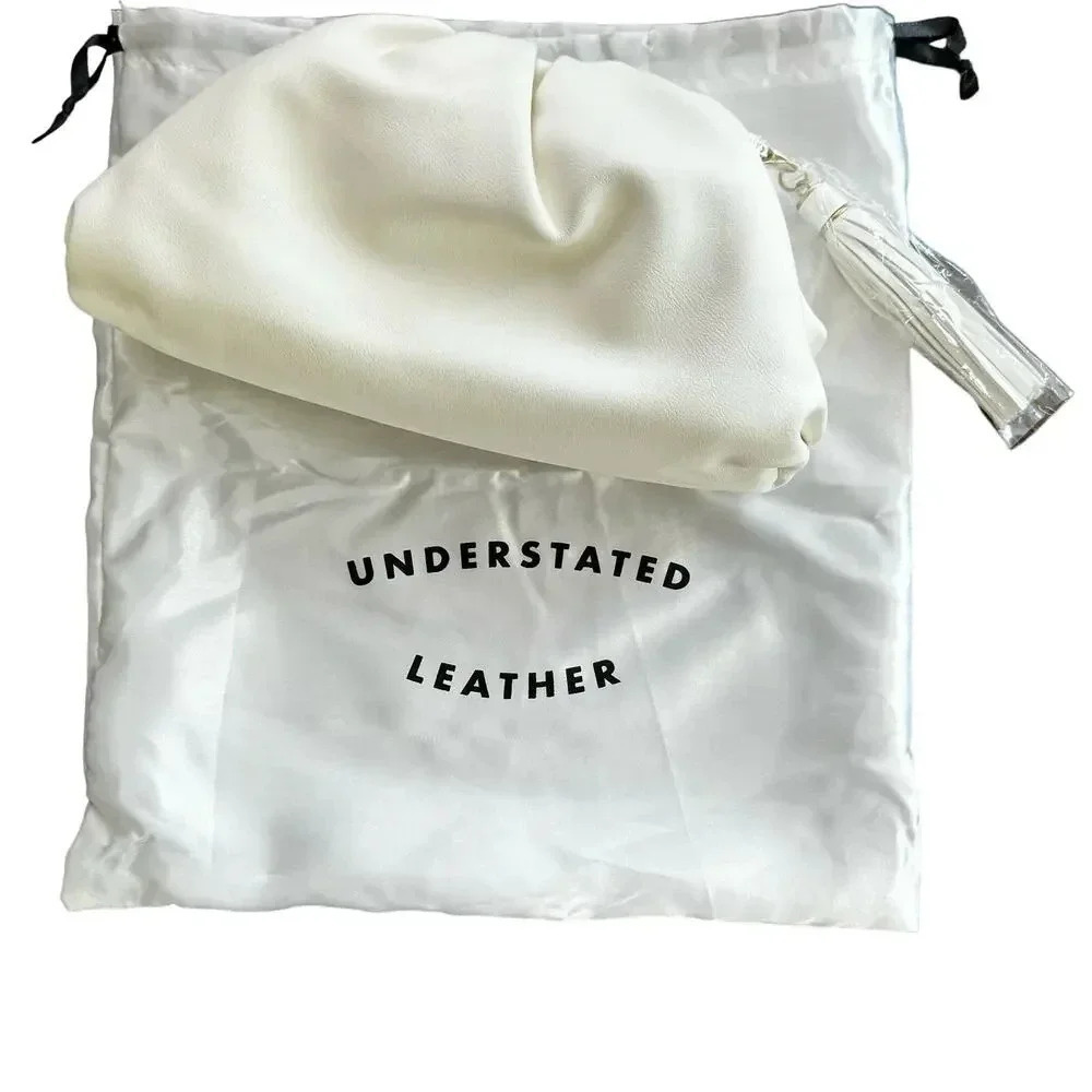 Understated Leather Vegan Ivory Crescent Clutch Gold Crossbody‎ Chain w/Dust Bag